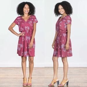 NWT Matilda Jane Art Class Pink Floral Short Sleeve Short‎ Dress Size Large